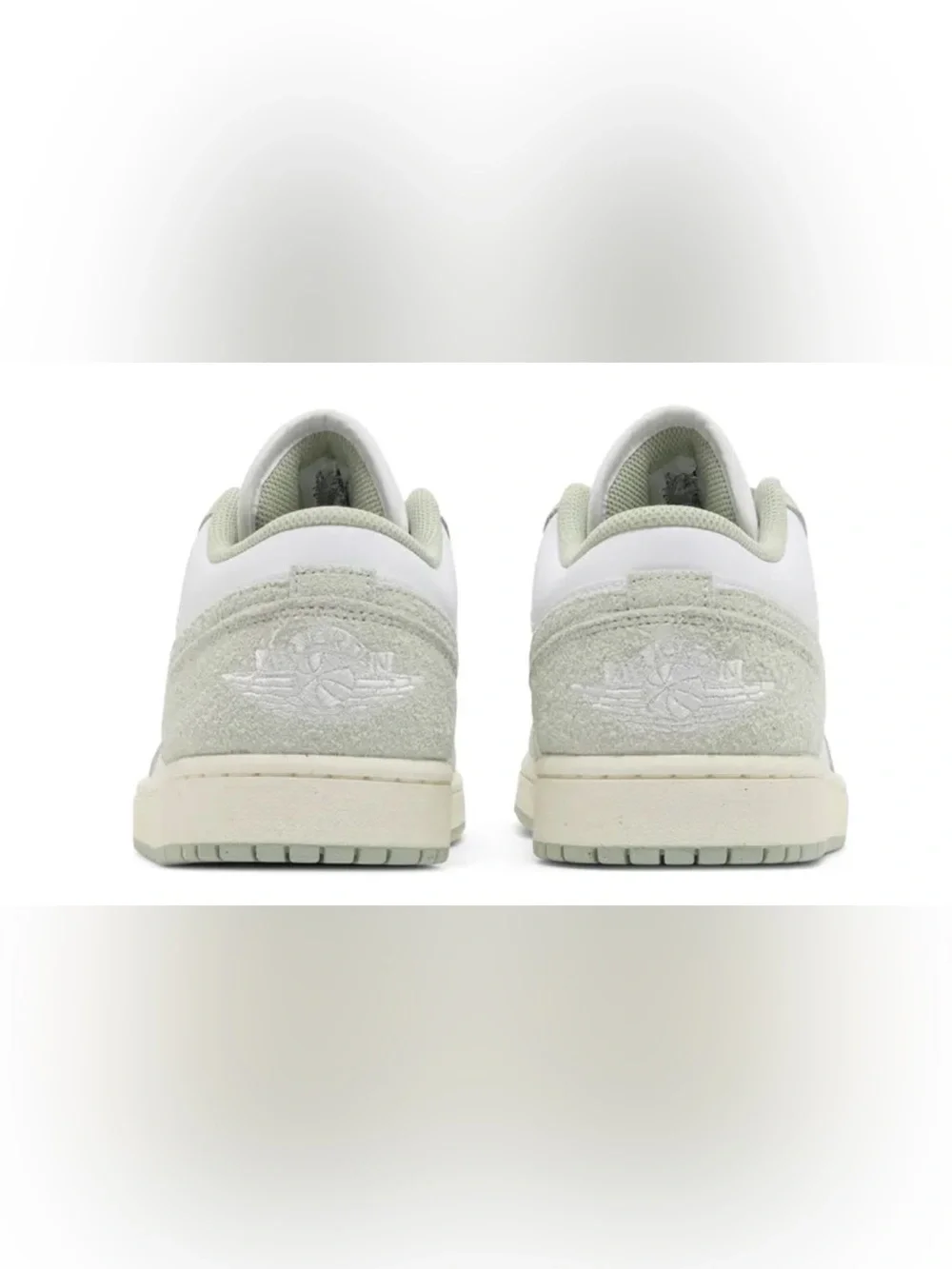 Jordan Low-Top Sneaker in White and Light Sea Foam Green Suede